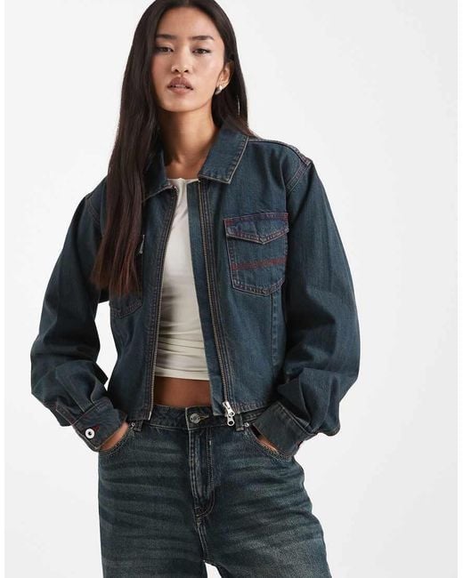 Collusion Blue Circular Design Collection Fitted Zip Jacket