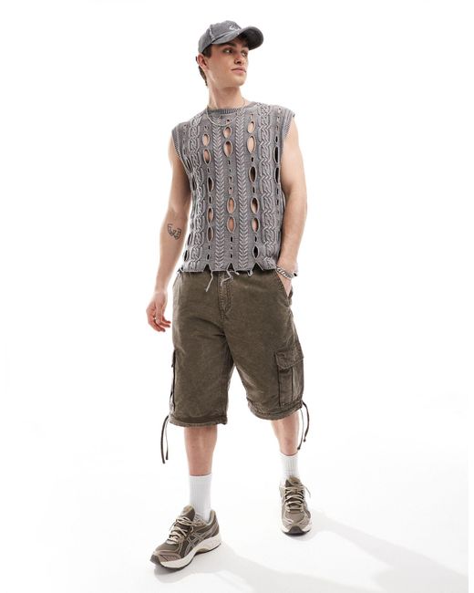 Collusion Gray Ulra Distressed Washed Knitted Vest for men