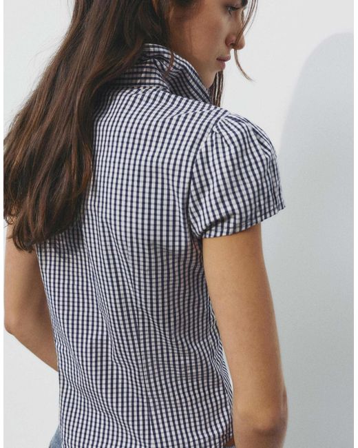 Pull&Bear Blue – kurzärmlige hemdbluse