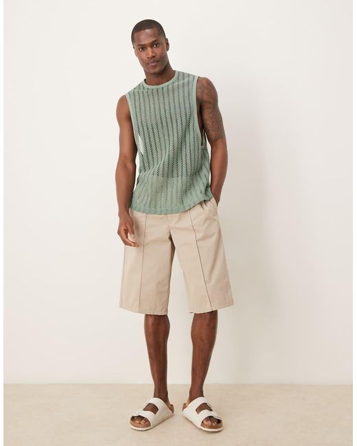 ASOS Rechte Ruimvallende Gehaakte Tanktop in het Green voor heren