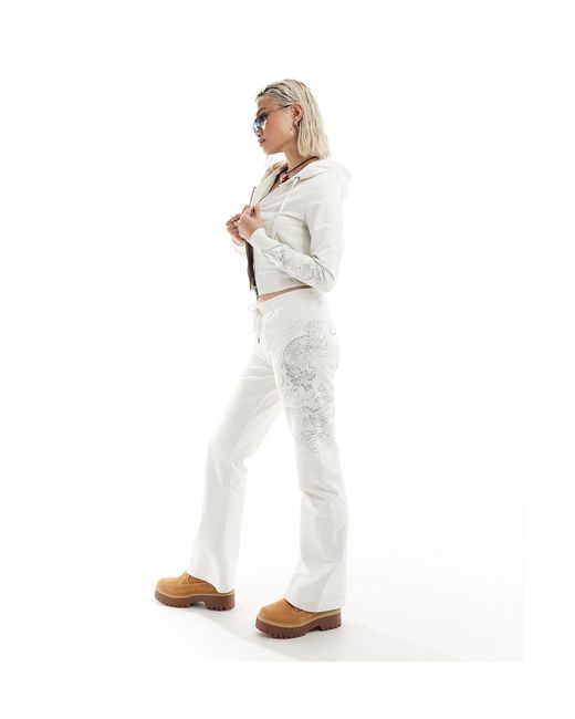 Ed Hardy White Flare Tracksuit Pants With Logo Bum Print (part Of A Set)
