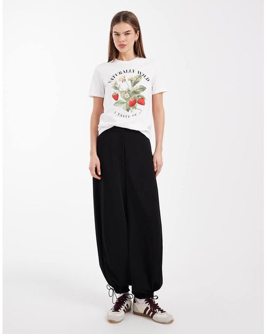 ONLY White Regular T-shirt With Strawberry Print