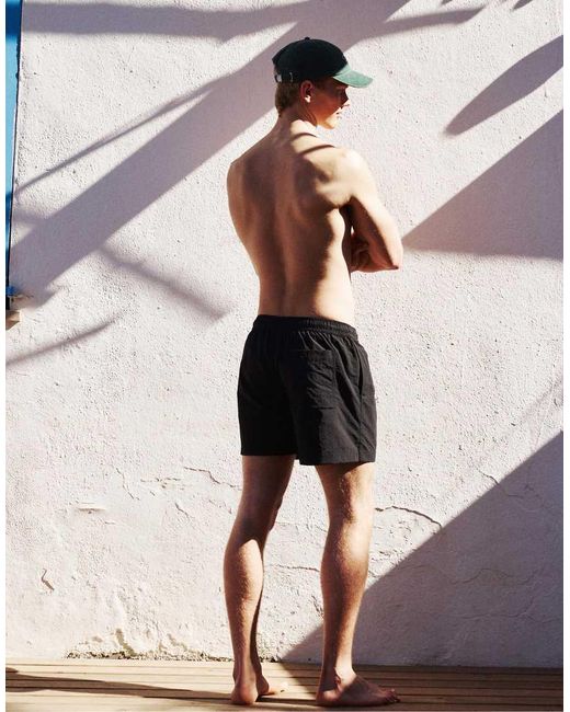 Pull&Bear Black Elastic Waist Swim Shorts for men