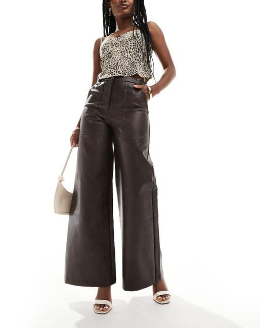 Bardot Brown Faux Leather Wide Leg Pants