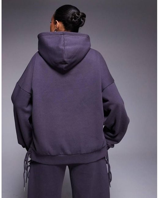Kaiia Purple Cotton Rich Oversized Lace Up Detail Hoodie Co-ord