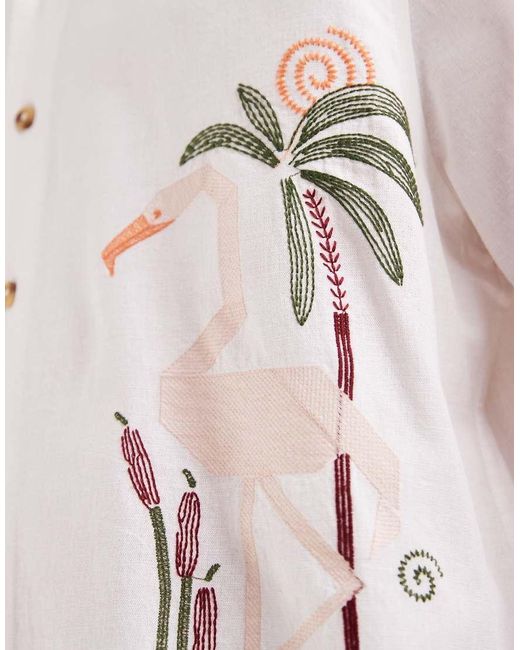ASOS White Boxy Oversized Shirt With Linen And Embroidery for men