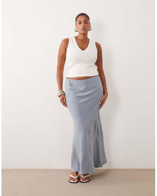 ASOS Blue Asos Design Curve Linen Bias Midaxi Skirt