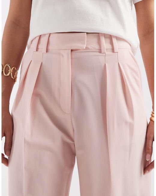 ASOS Pink Tailored Wide Leg Pants With Pleat Detail