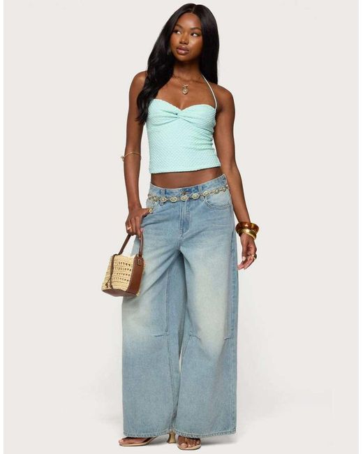 Edikted Blue Zoee Twisted Textured Halter Top