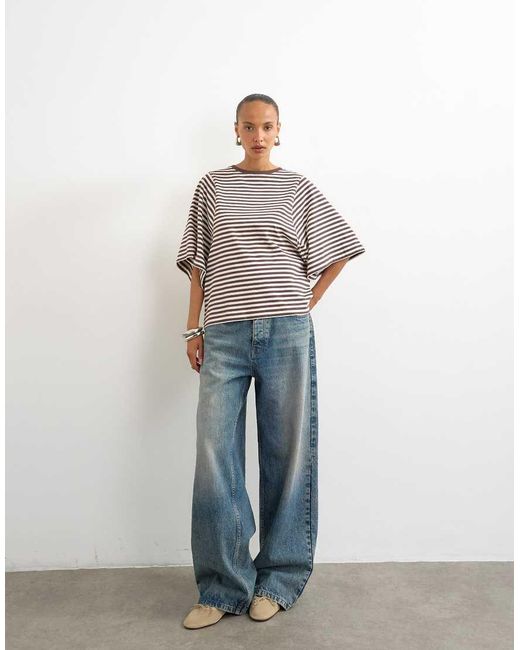 TOPSHOP White Stripe Batwing T-shirt