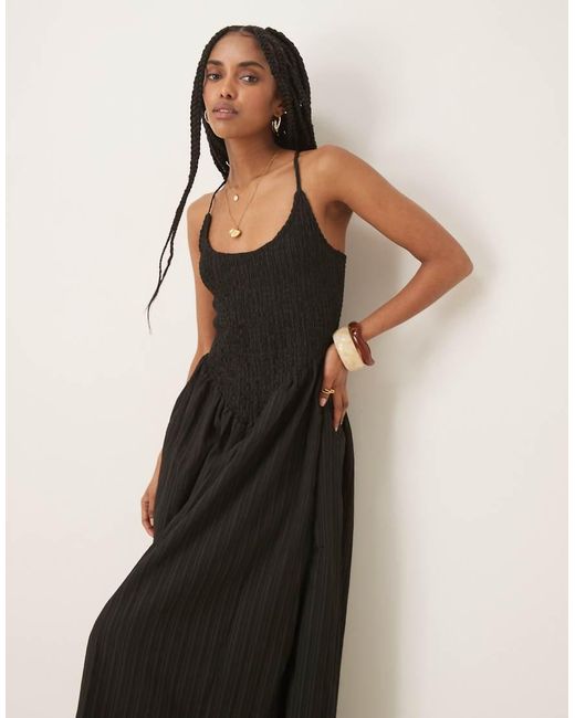 ASOS Black Scoop Neck Crinkle Maxi Sundress With Cross Back