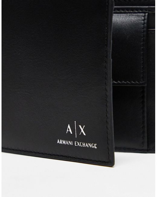Armani Exchange Black Logo Coin Pocket Bifold Leather Wallet for men