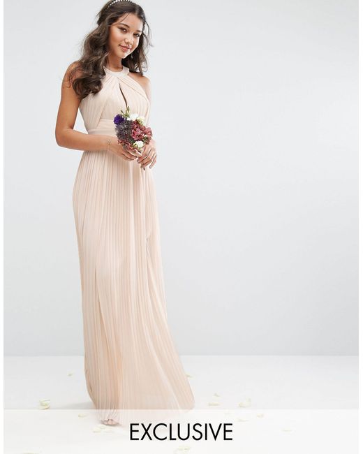 TFNC London Pink Bridesmaid Exclusive Pleated Maxi Dress