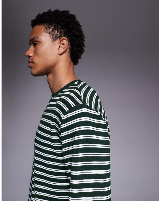ASOS Blue Heavyweight Relaxed Long Sleeve Stripe T-Shirt for men
