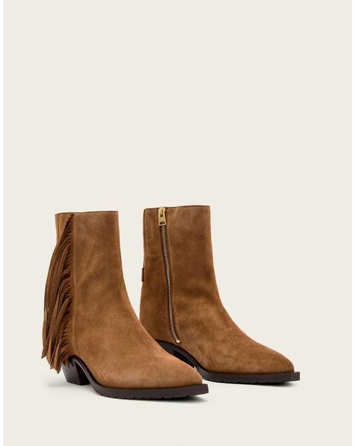 AllSaints Brown Bazely Suede Fringe Ankle Boot