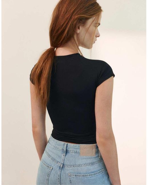 Pull&Bear Blue Knotted Neckline T-shirt