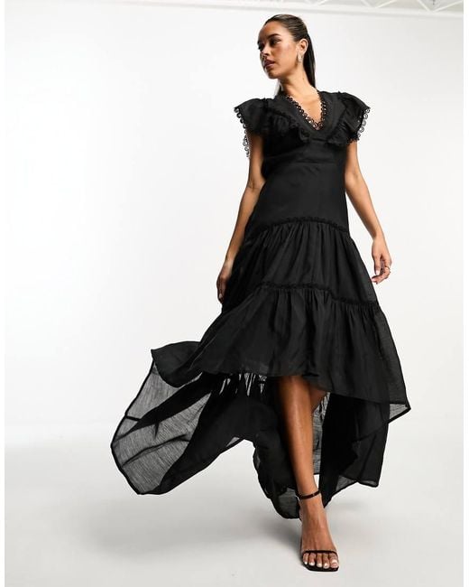 Miss Selfridge Black Occasion Cut Out Tiered Maxi Dress