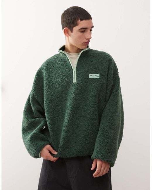 Collusion Green Half Zip Borg Fleece for men