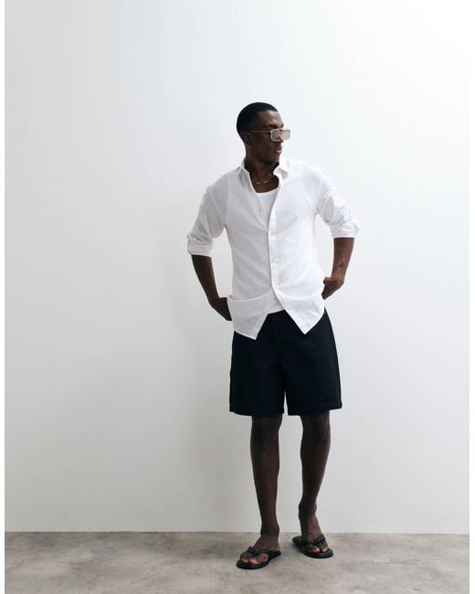 Jack & Jones – hemd aus leinenmix in Natural für Herren