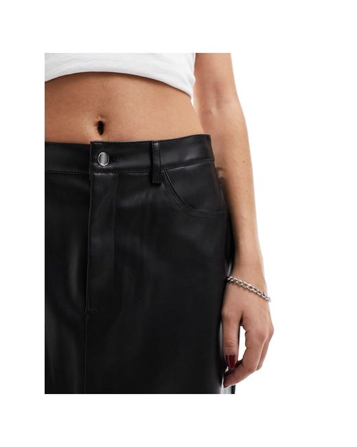 Vila Black Leather Look Midi Skirt