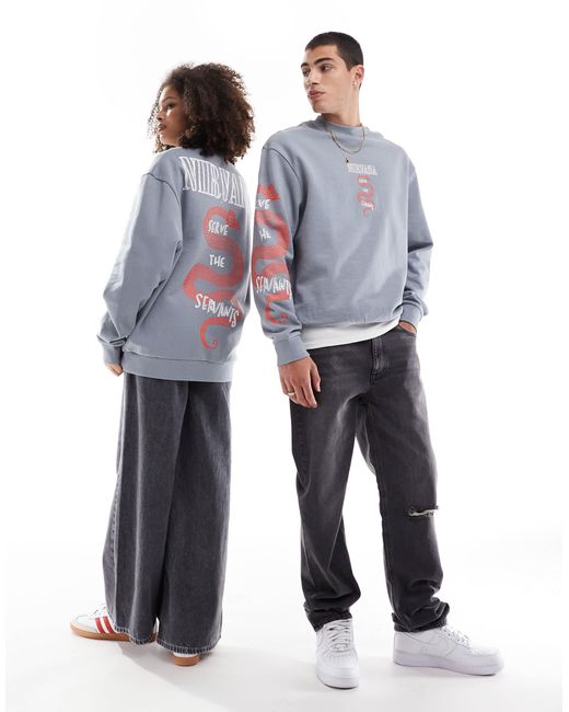 ASOS Blue Oversized Sweatshirt With Nirvana Serve The Servants Prints