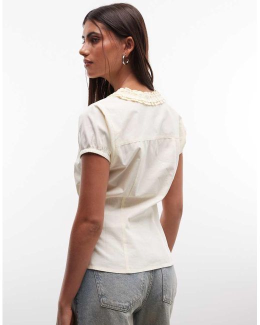 Collusion Brown Frill Detail Short Sleeve Blouse