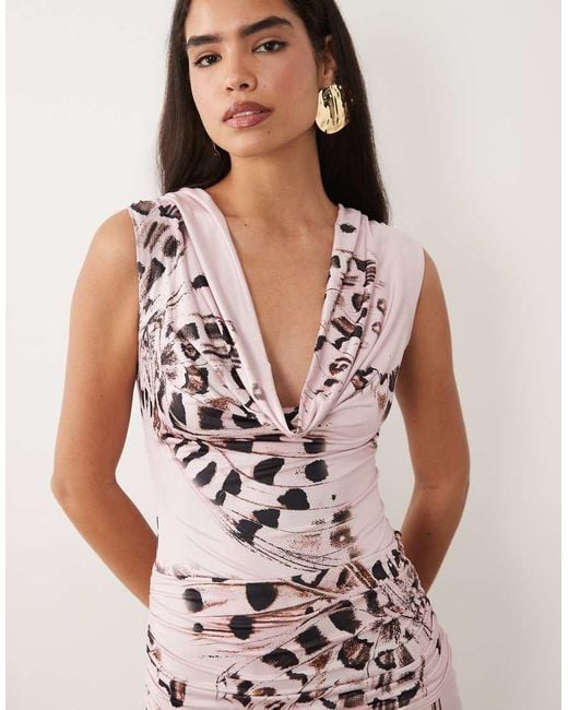 Missy Empire Pink Missy Empire Slinky Cowl Neck Ruched Detail Maxi Dress