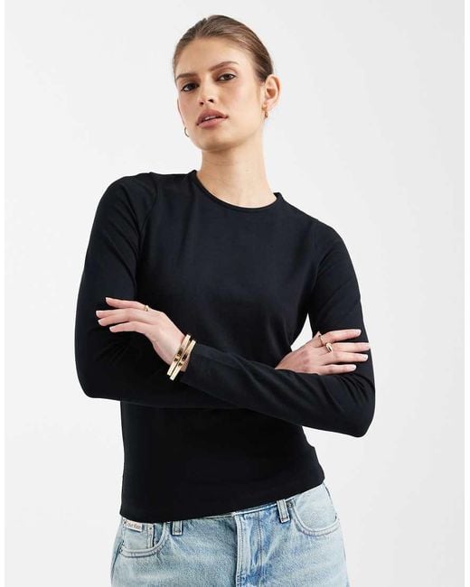 ASOS Blue Cotton Long Sleeve Round Neck Top