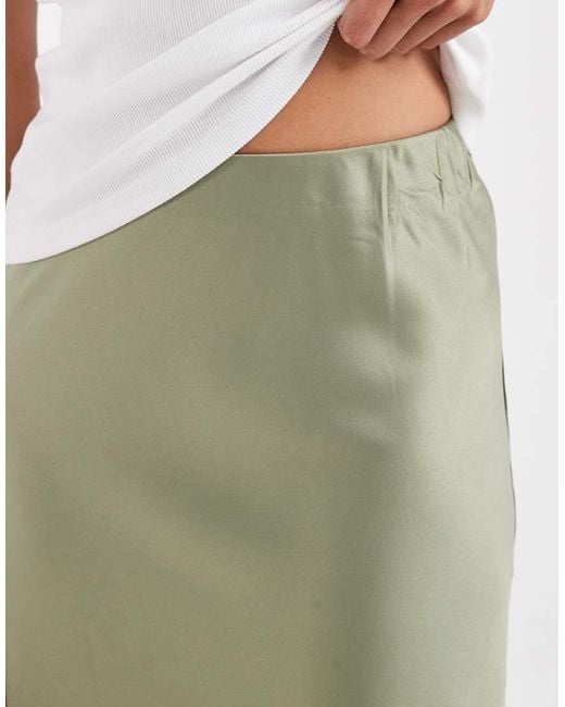 Vero Moda Green Satin Bias Midi Skirt