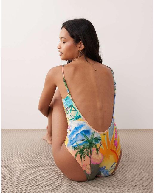 Rip Curl Yellow Rip Curl Beach Print Swimsuit
