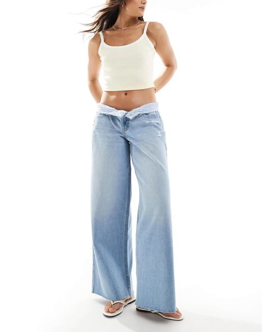 Hollister Blue Curvy Low Rise Super baggy Raw Hem Jeans