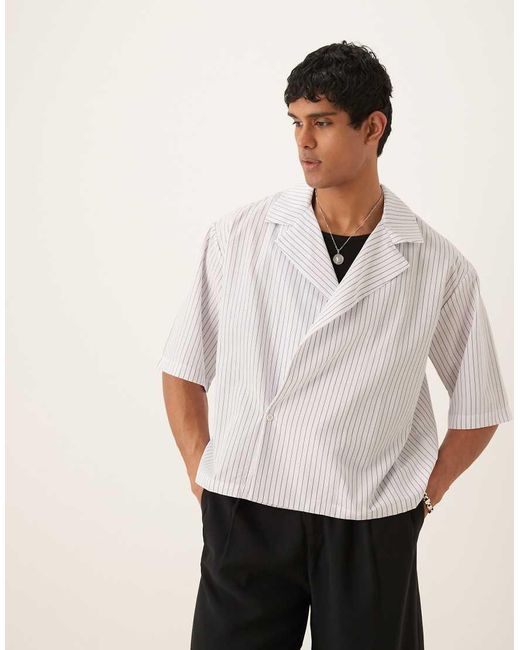 ASOS White Oversized Wrap Detail Pinstripe Shirt for men