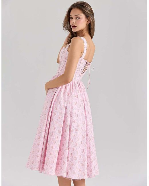 House Of Cb Pink Amara Stretch Cotton Corset Midi Dress