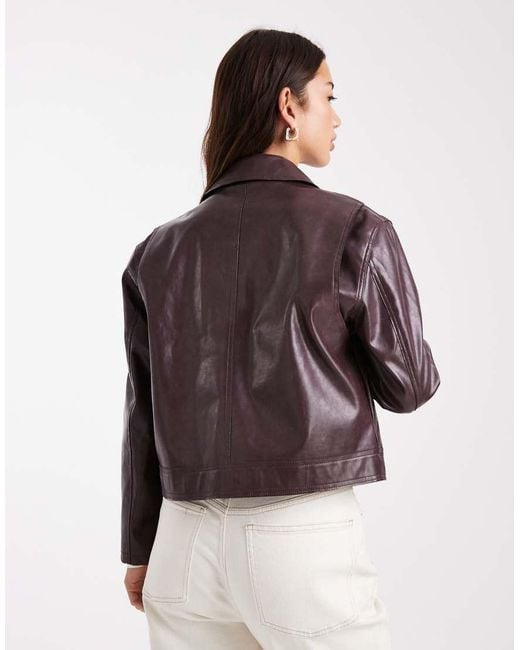 French Connection Brown Pu Cropped Boxy Jacket