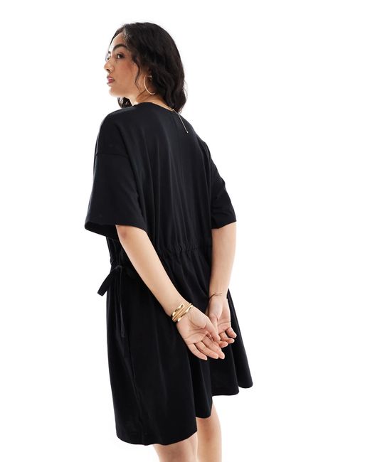 ASOS Black Smock Tee Mini Dress With Channel Waist