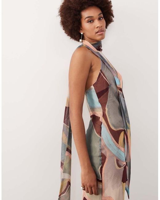 ASOS Multicolor Asos Design Tall Halter Neck Scarf Detail Racer Chiffon Godet Maxi Dress