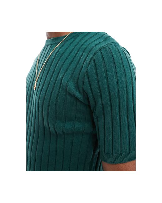 ASOS – leichtes, figurbetontes t-shirt aus rippstrick in Green für Herren