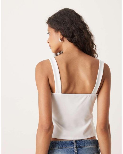 ASOS White Pleat Detail Square Neck Top