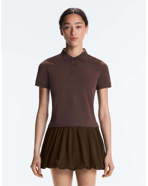 Oysho Brown Short Sleeve Piqué Polo Shirt