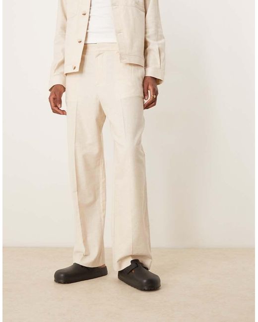 Pantalones De Vestir Color Piedra De Pernera Ancha Con Cinturilla Elástica De Algodón De (Parte De Un Conjunto)-Neutro ASOS de hombre de color Natural