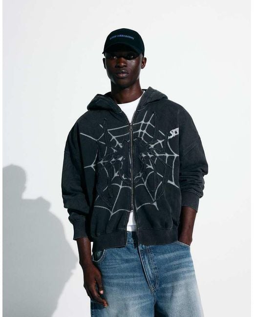 Bershka Blue Spider- Zip-Up Sweatshirt for men