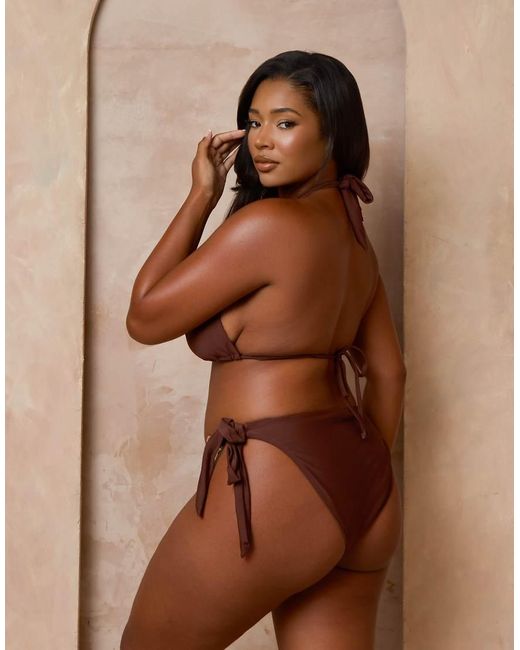 Moda Minx Curve Brown X Alessa Tyrrell-charles Triangle Bikini Top With Molten Hardware Detail