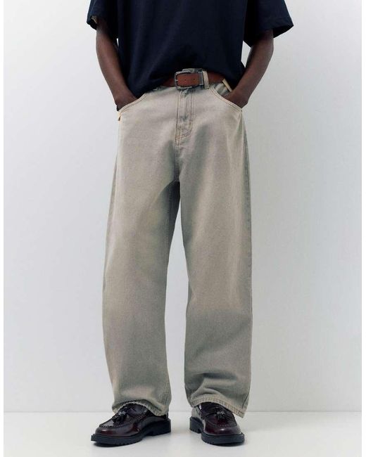 Pull&Bear Gray Relaxed Fit baggy Jeans for men