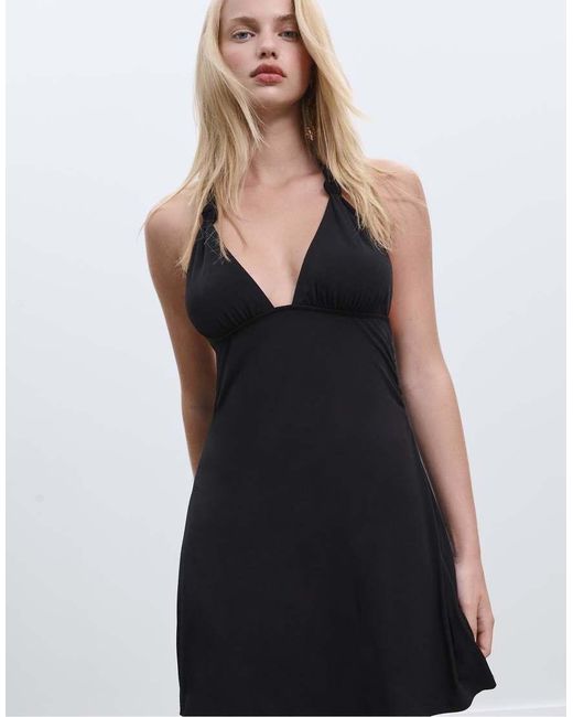 Stradivarius Losvallende Mini-Jurk Met Geknoopte Details in het Black