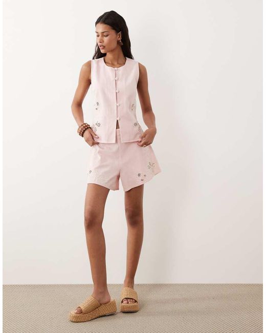 ASOS Pink Denim Shorts With Cutwork Detail