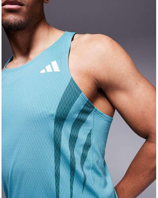 Adidas Originals Blue Adidas Running Adizero Vest With Side 3 Stripes for men