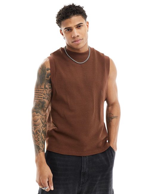 ASOS Brown Relaxed Fit Textured Vest for men