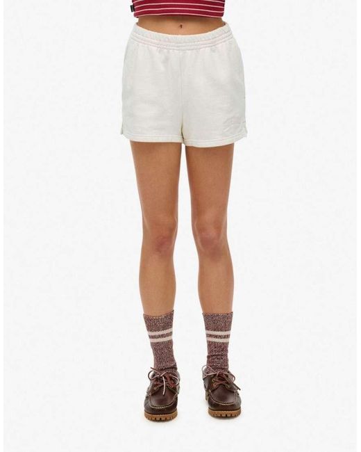 Superdry White Athletic Essentials Tonal Embroidered Shorts