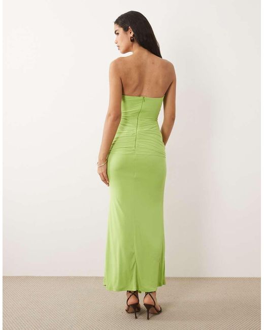 TFNC London Green Slinky Bandeau Ruched Knot Front Maxi Dress