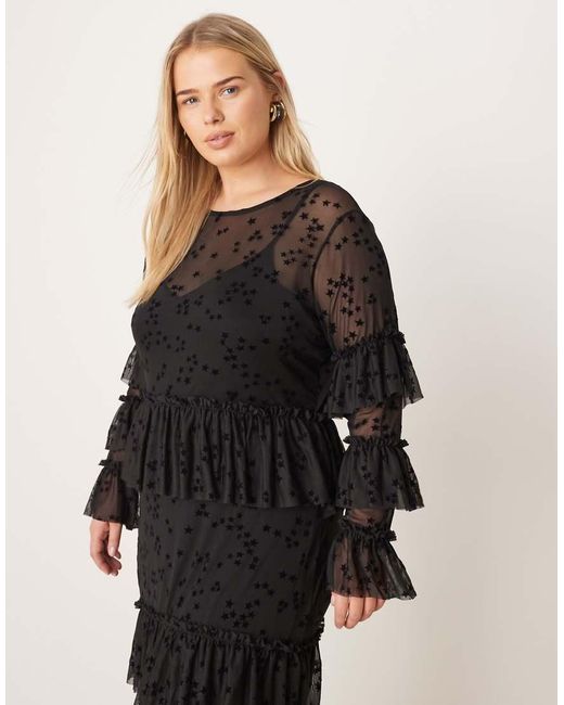 Never Fully Dressed Black Star Devoree Ruffle Maxi Dress